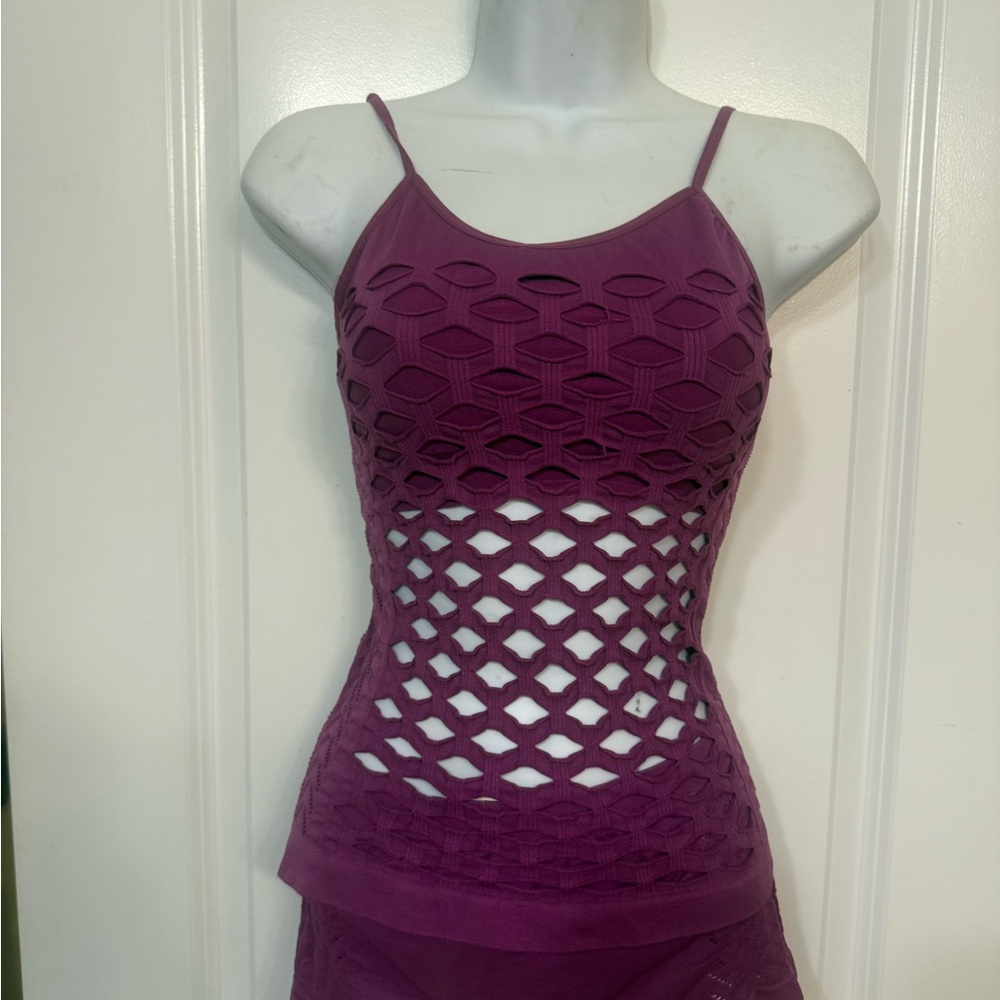 Purple Geometric Cutout Tank Top